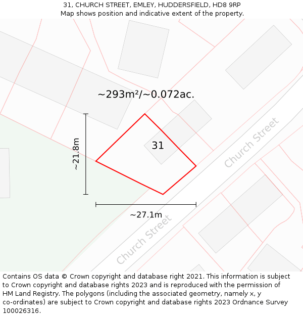 31, CHURCH STREET, EMLEY, HUDDERSFIELD, HD8 9RP: Plot and title map
