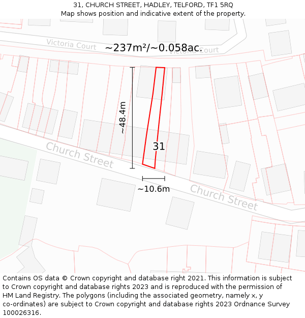 31, CHURCH STREET, HADLEY, TELFORD, TF1 5RQ: Plot and title map
