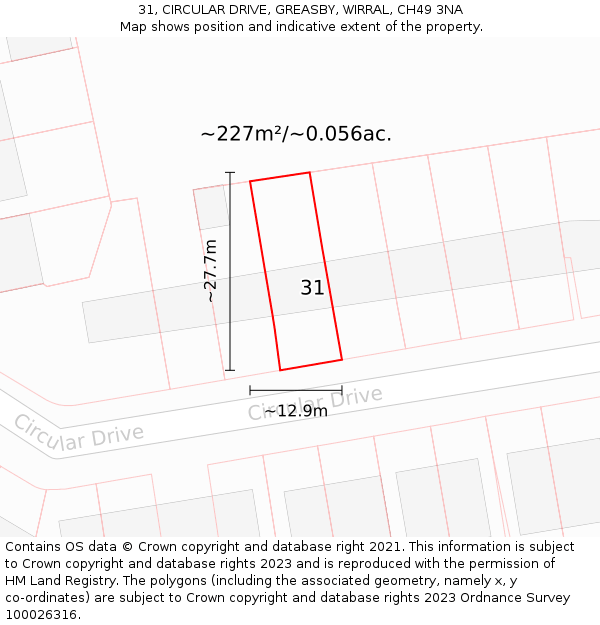 31, CIRCULAR DRIVE, GREASBY, WIRRAL, CH49 3NA: Plot and title map