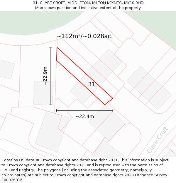 31, CLARE CROFT, MIDDLETON, MILTON KEYNES, MK10 9HD: Plot and title map