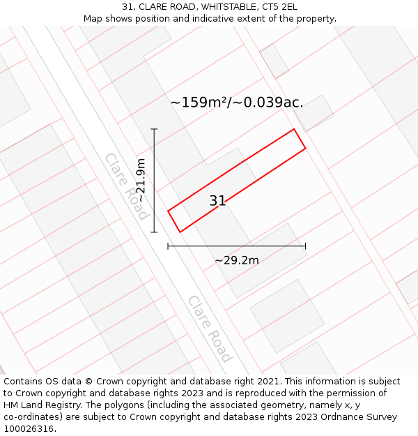 31, CLARE ROAD, WHITSTABLE, CT5 2EL: Plot and title map