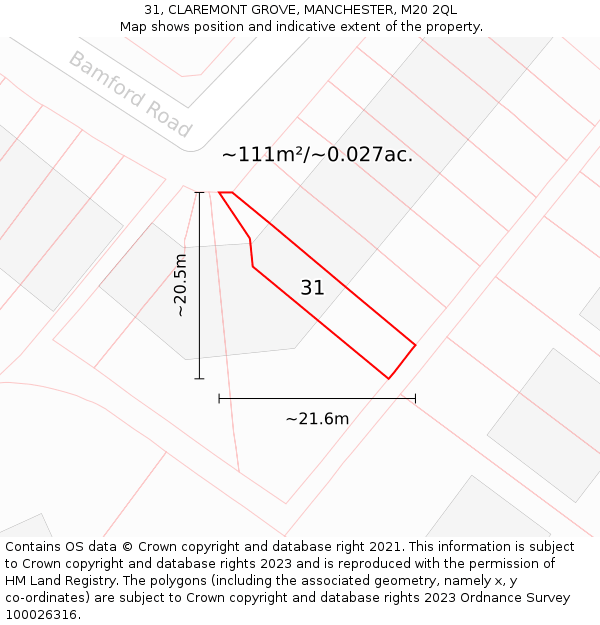 31, CLAREMONT GROVE, MANCHESTER, M20 2QL: Plot and title map