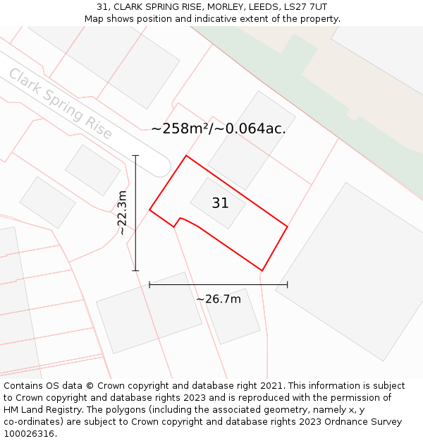 31, CLARK SPRING RISE, MORLEY, LEEDS, LS27 7UT: Plot and title map