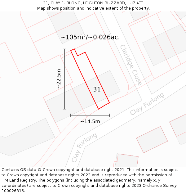 31, CLAY FURLONG, LEIGHTON BUZZARD, LU7 4TT: Plot and title map
