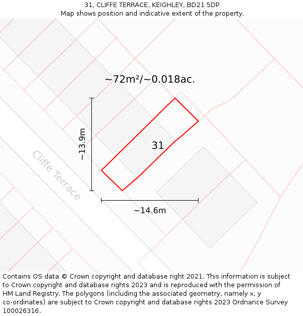 31, CLIFFE TERRACE, KEIGHLEY, BD21 5DP: Plot and title map