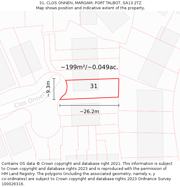 31, CLOS ONNEN, MARGAM, PORT TALBOT, SA13 2TZ: Plot and title map