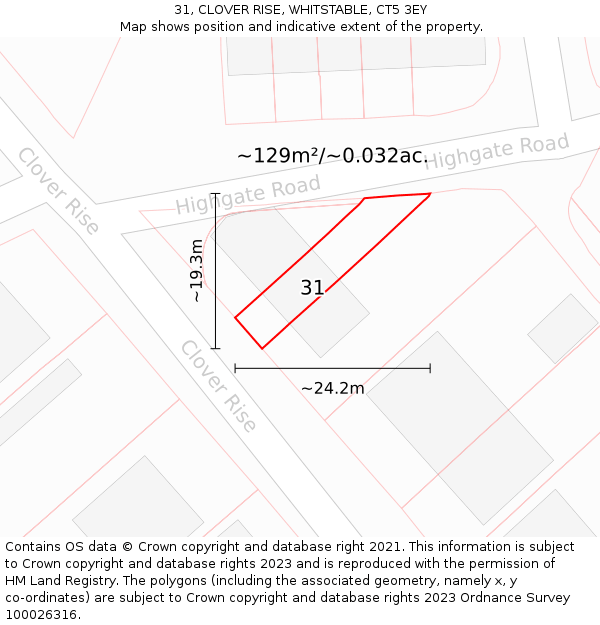 31, CLOVER RISE, WHITSTABLE, CT5 3EY: Plot and title map