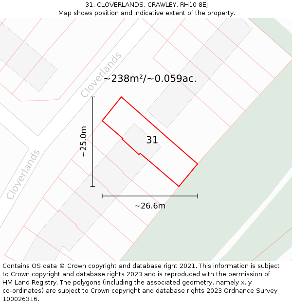 31, CLOVERLANDS, CRAWLEY, RH10 8EJ: Plot and title map