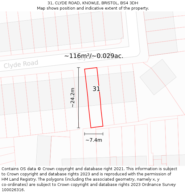 31, CLYDE ROAD, KNOWLE, BRISTOL, BS4 3DH: Plot and title map