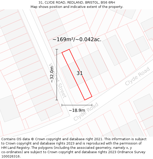 31, CLYDE ROAD, REDLAND, BRISTOL, BS6 6RH: Plot and title map