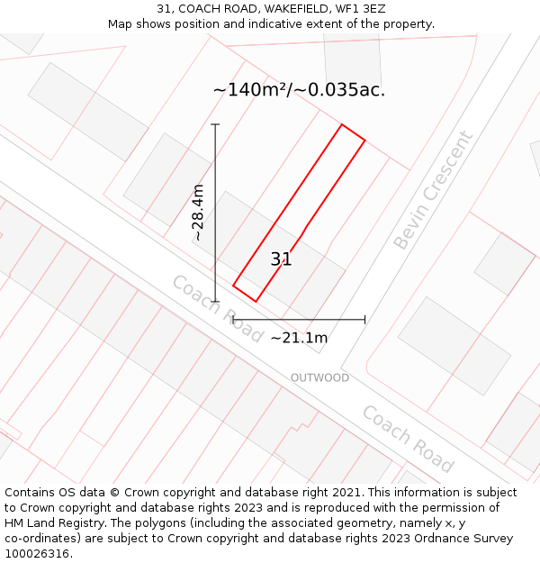 31, COACH ROAD, WAKEFIELD, WF1 3EZ: Plot and title map