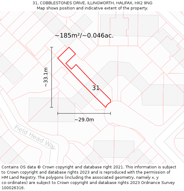 31, COBBLESTONES DRIVE, ILLINGWORTH, HALIFAX, HX2 9NG: Plot and title map