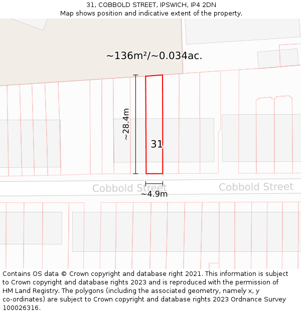 31, COBBOLD STREET, IPSWICH, IP4 2DN: Plot and title map