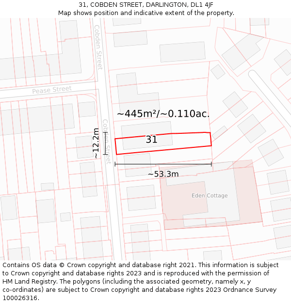 31, COBDEN STREET, DARLINGTON, DL1 4JF: Plot and title map