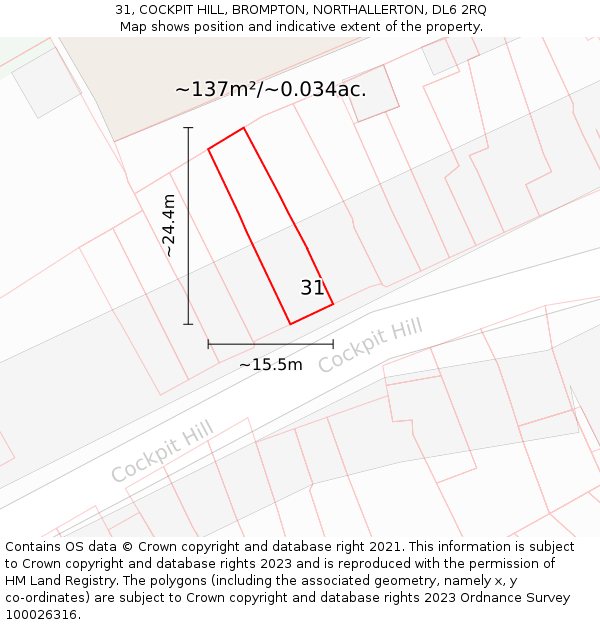 31, COCKPIT HILL, BROMPTON, NORTHALLERTON, DL6 2RQ: Plot and title map
