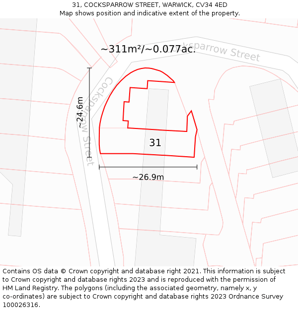 31, COCKSPARROW STREET, WARWICK, CV34 4ED: Plot and title map