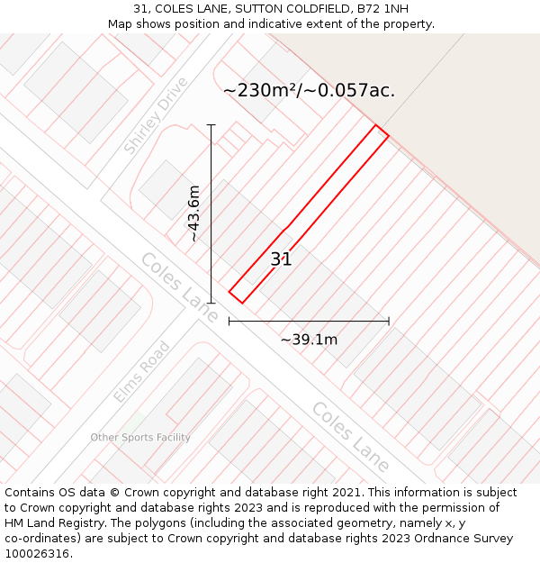 31, COLES LANE, SUTTON COLDFIELD, B72 1NH: Plot and title map
