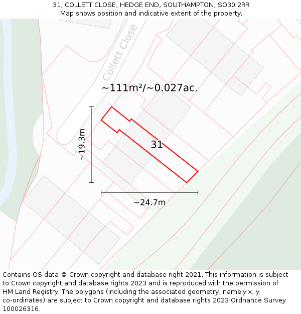 31, COLLETT CLOSE, HEDGE END, SOUTHAMPTON, SO30 2RR: Plot and title map