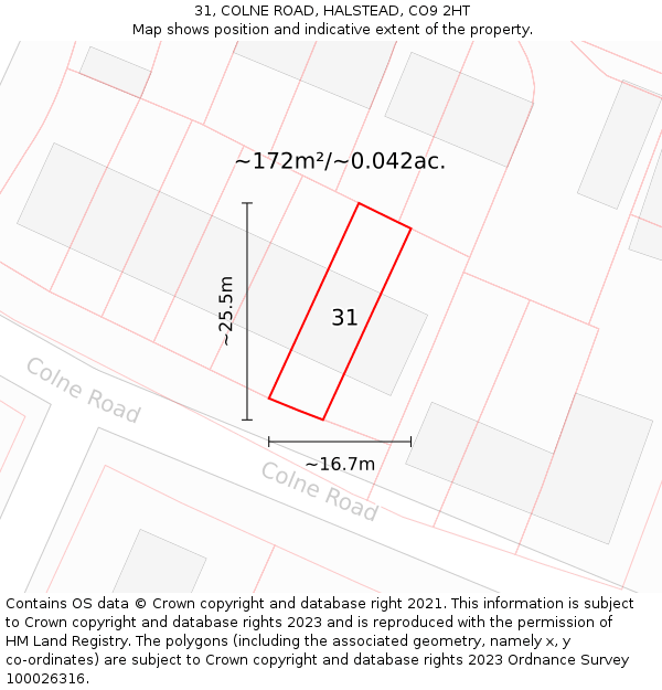 31, COLNE ROAD, HALSTEAD, CO9 2HT: Plot and title map
