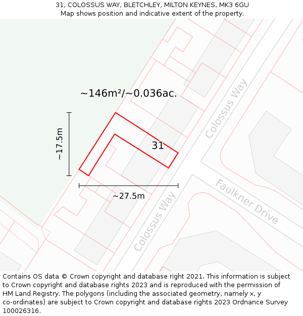31, COLOSSUS WAY, BLETCHLEY, MILTON KEYNES, MK3 6GU: Plot and title map