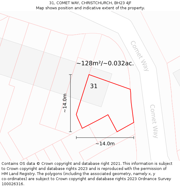 31, COMET WAY, CHRISTCHURCH, BH23 4JF: Plot and title map