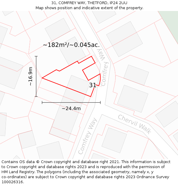 31, COMFREY WAY, THETFORD, IP24 2UU: Plot and title map
