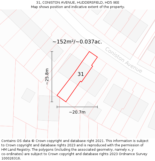 31, CONISTON AVENUE, HUDDERSFIELD, HD5 9EE: Plot and title map