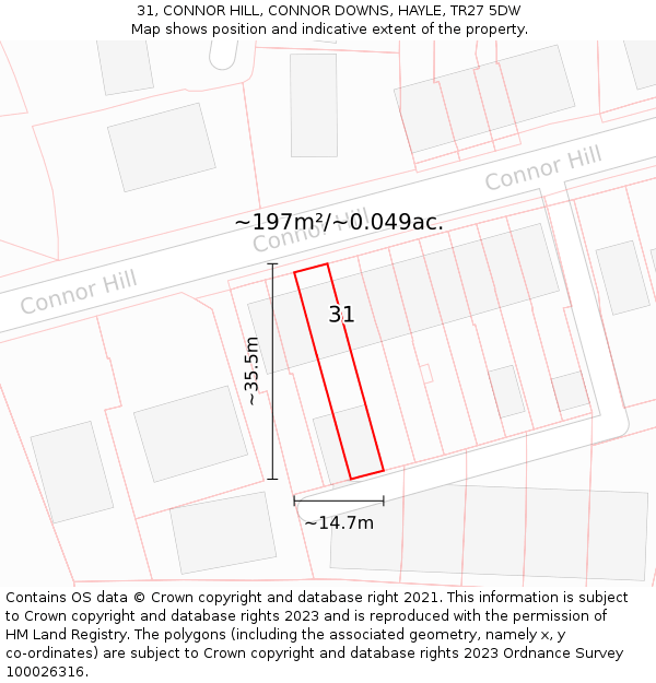 31, CONNOR HILL, CONNOR DOWNS, HAYLE, TR27 5DW: Plot and title map