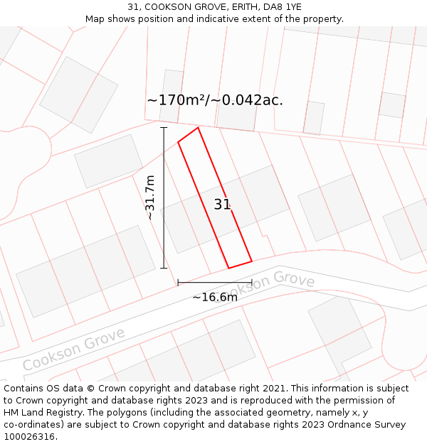 31, COOKSON GROVE, ERITH, DA8 1YE: Plot and title map