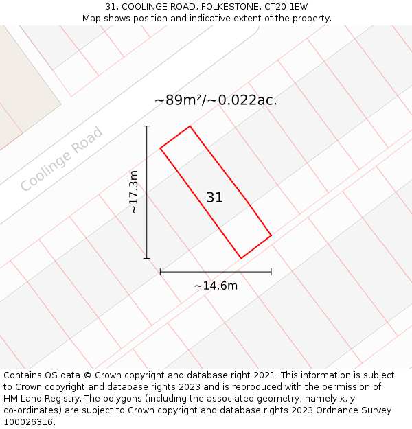 31, COOLINGE ROAD, FOLKESTONE, CT20 1EW: Plot and title map