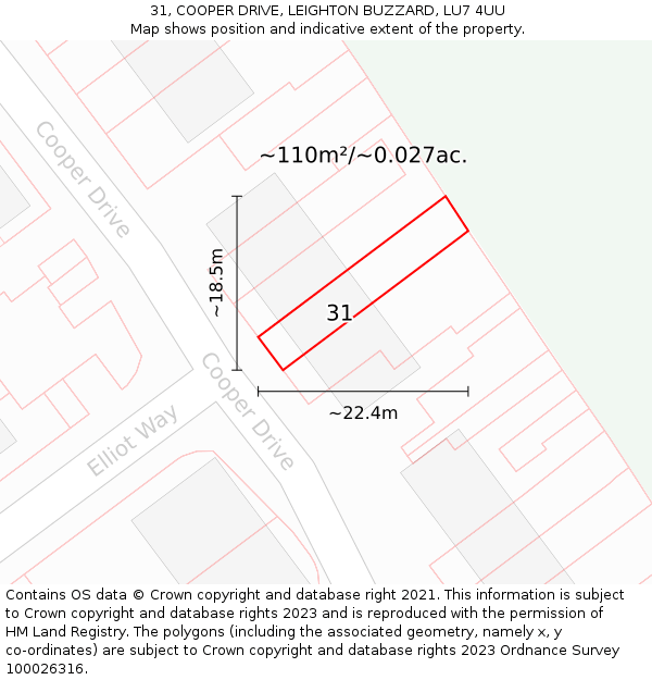31, COOPER DRIVE, LEIGHTON BUZZARD, LU7 4UU: Plot and title map