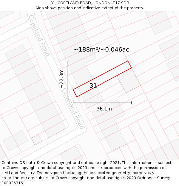 31, COPELAND ROAD, LONDON, E17 9DB: Plot and title map