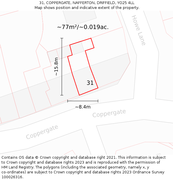 31, COPPERGATE, NAFFERTON, DRIFFIELD, YO25 4LL: Plot and title map