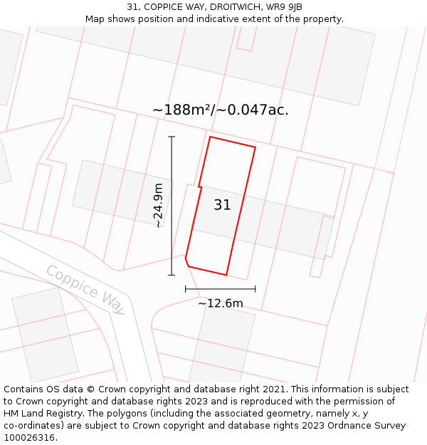 31, COPPICE WAY, DROITWICH, WR9 9JB: Plot and title map