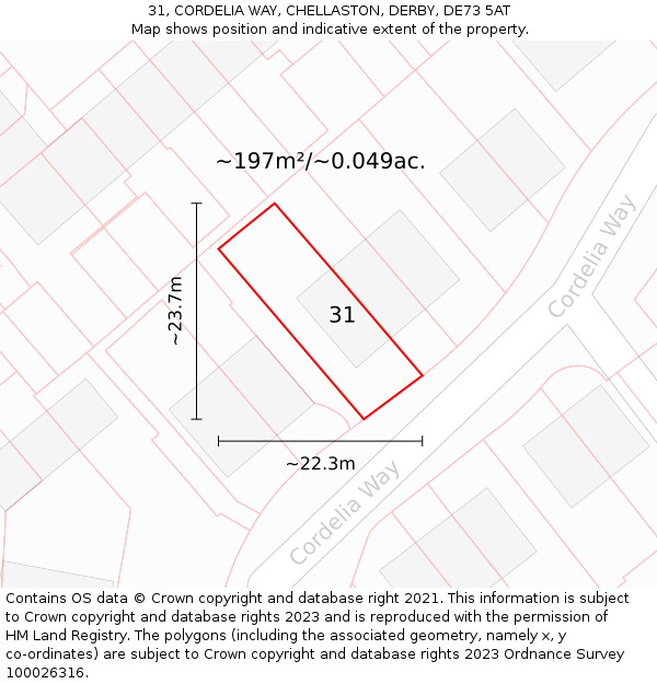 31, CORDELIA WAY, CHELLASTON, DERBY, DE73 5AT: Plot and title map