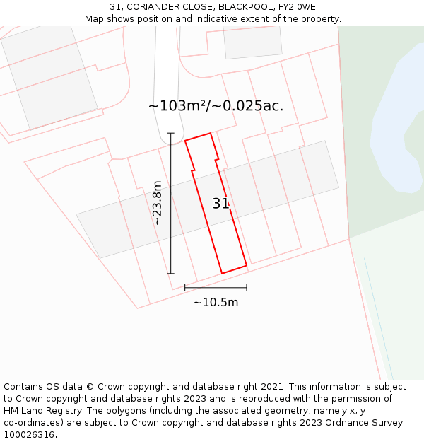 31, CORIANDER CLOSE, BLACKPOOL, FY2 0WE: Plot and title map