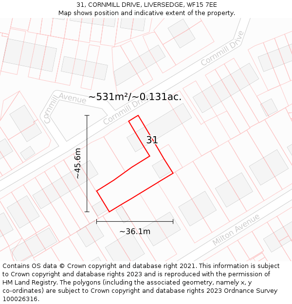 31, CORNMILL DRIVE, LIVERSEDGE, WF15 7EE: Plot and title map