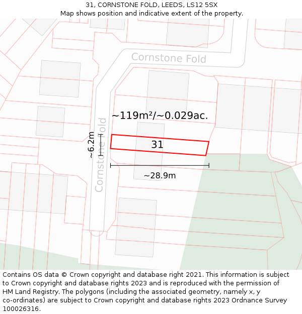 31, CORNSTONE FOLD, LEEDS, LS12 5SX: Plot and title map