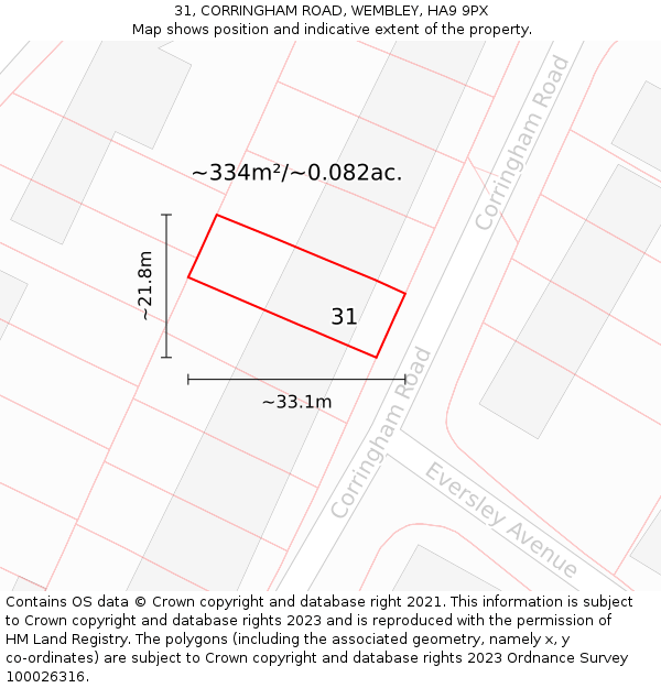 31, CORRINGHAM ROAD, WEMBLEY, HA9 9PX: Plot and title map
