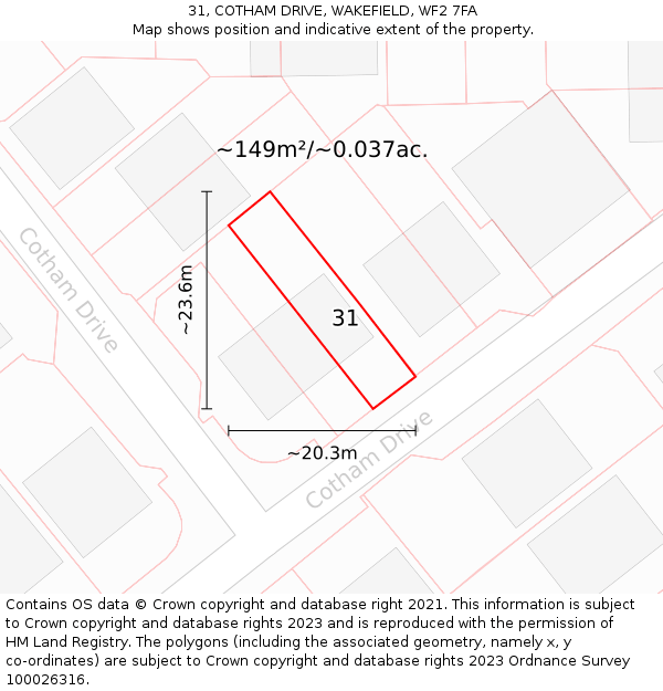 31, COTHAM DRIVE, WAKEFIELD, WF2 7FA: Plot and title map