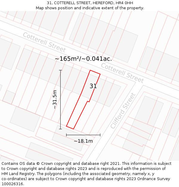 31, COTTERELL STREET, HEREFORD, HR4 0HH: Plot and title map