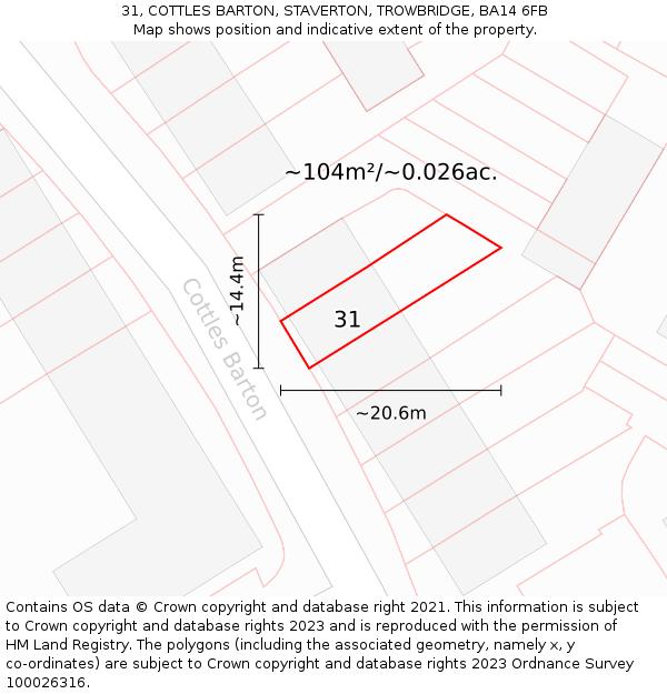 31, COTTLES BARTON, STAVERTON, TROWBRIDGE, BA14 6FB: Plot and title map