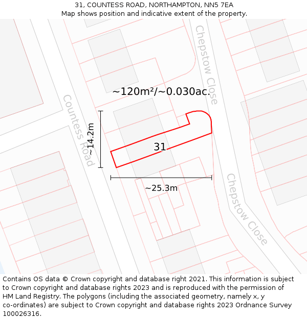 31, COUNTESS ROAD, NORTHAMPTON, NN5 7EA: Plot and title map