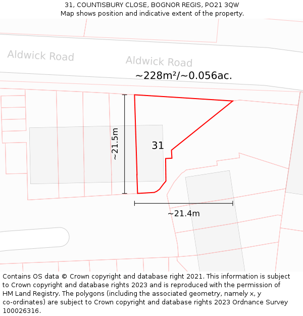 31, COUNTISBURY CLOSE, BOGNOR REGIS, PO21 3QW: Plot and title map
