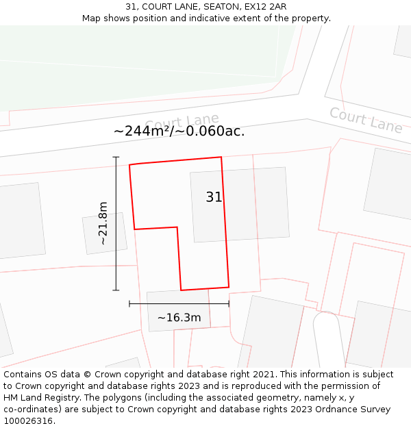 31, COURT LANE, SEATON, EX12 2AR: Plot and title map