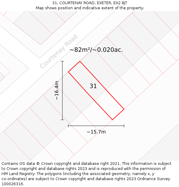 31, COURTENAY ROAD, EXETER, EX2 8JT: Plot and title map