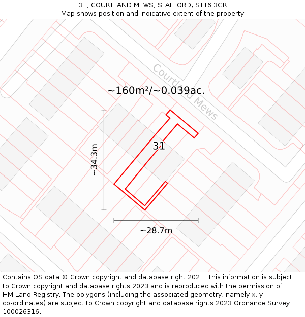 31, COURTLAND MEWS, STAFFORD, ST16 3GR: Plot and title map