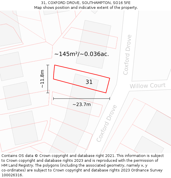 31, COXFORD DROVE, SOUTHAMPTON, SO16 5FE: Plot and title map