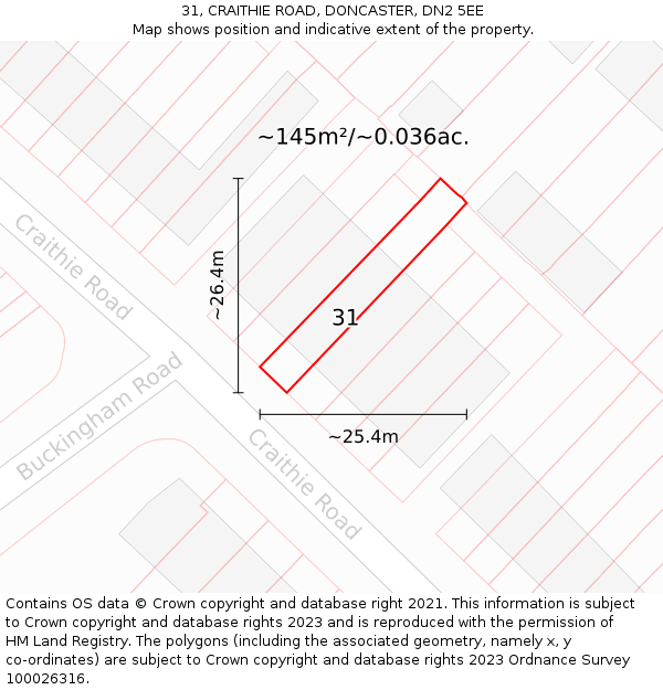31, CRAITHIE ROAD, DONCASTER, DN2 5EE: Plot and title map