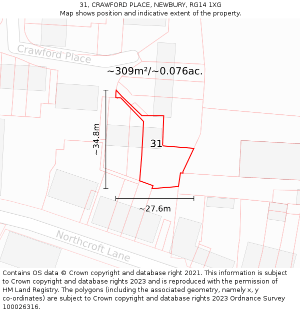 31, CRAWFORD PLACE, NEWBURY, RG14 1XG: Plot and title map
